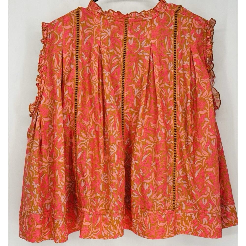 Sunshine Tienda L Pink Coral Floral Ruffle Button Front Boho Blouse Top - Picture 3 of 9